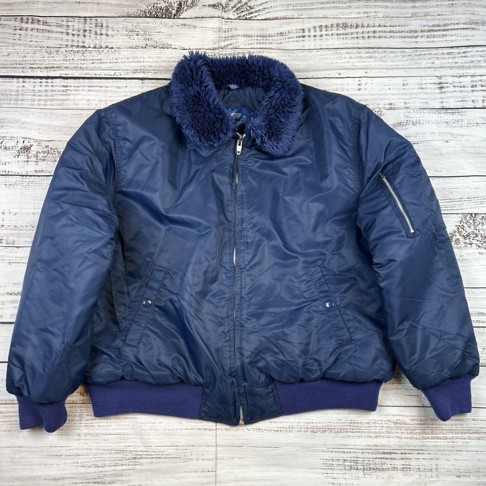 VTG Arctic Circle Puffer Jacket Men's XL Blue Bomber Insulated Coat Flight